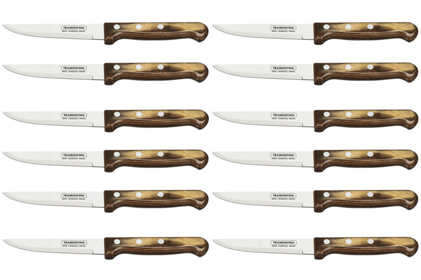 Set van 12 Tramontina Gaucho steakmessen, glad lemmet