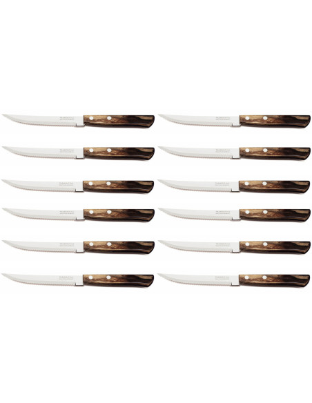 Set of 12 Tramontina steak knives , serrated blade, blackened handle