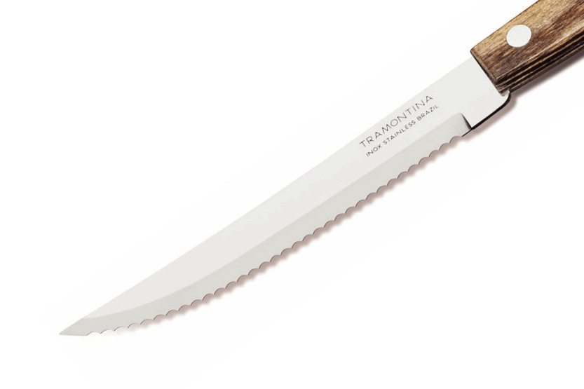 Set med 12 Tramontina-stekknivar, tandat blad, svärtat handtag