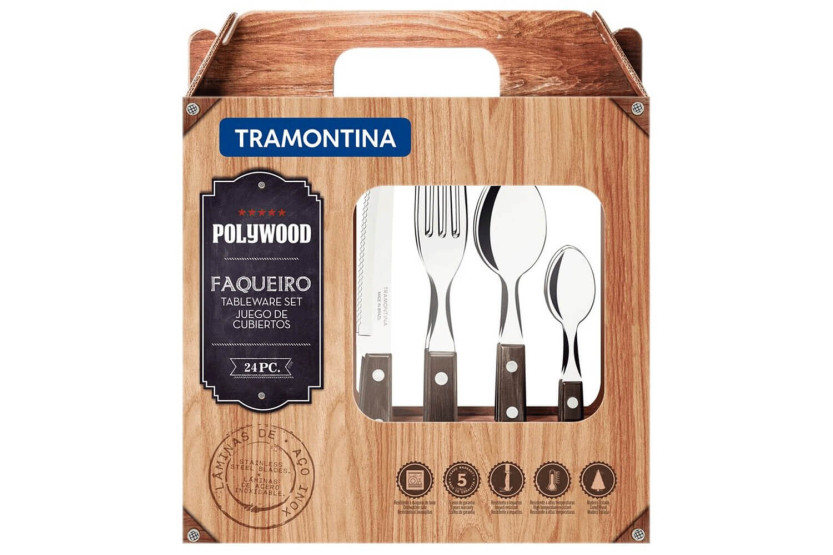 Tramontina 24 kuverter i rustfrit stål og brunt træ