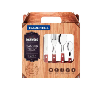 Tramontina 24-delig servies van roestvrij staal en rood hout 2