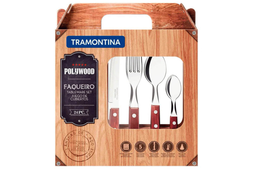 Menagerie 24 Tafelbesteck Tramontina aus Edelstahl und rotem Holz