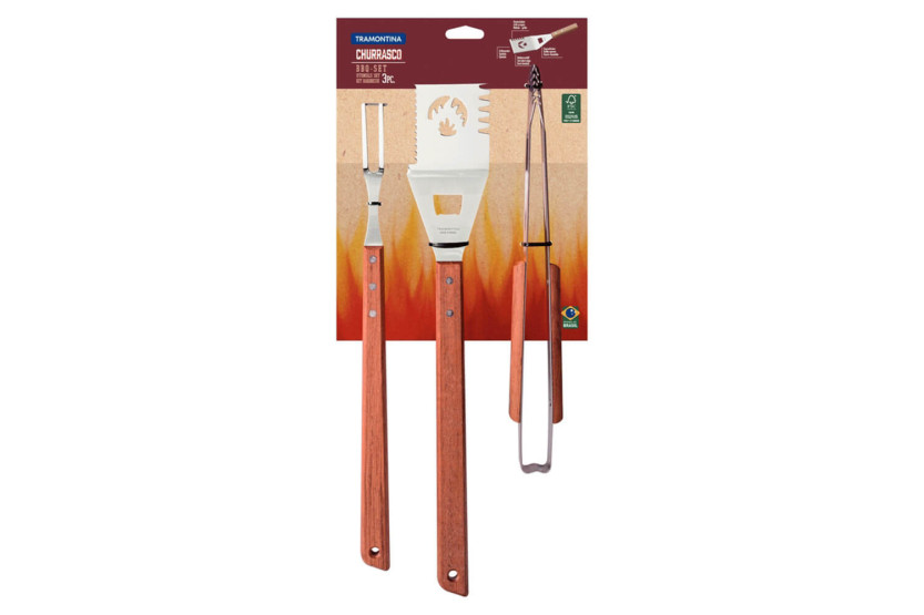 Tramontina Churrasco 3-piece barbecue kit: tongs + spatula + carving fork