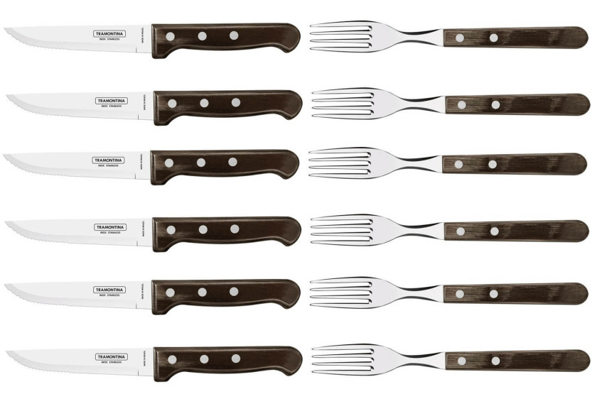 Set mit 6 Steakmessern mit Wellenschliff + 6 Tramontina Jumbo-Gabeln