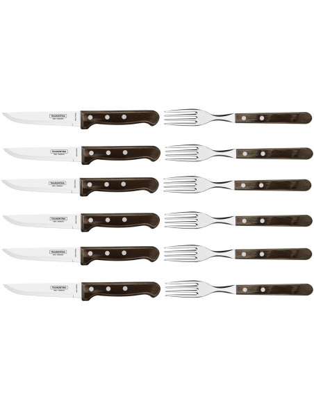 Sæt med 6 Tramontina Jumbo steakknive + 6 gafler