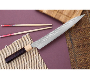 Estojo sujihiki cereja japonês artesanal martelé Yu Kurosaki senko 24cm acier SG2 2