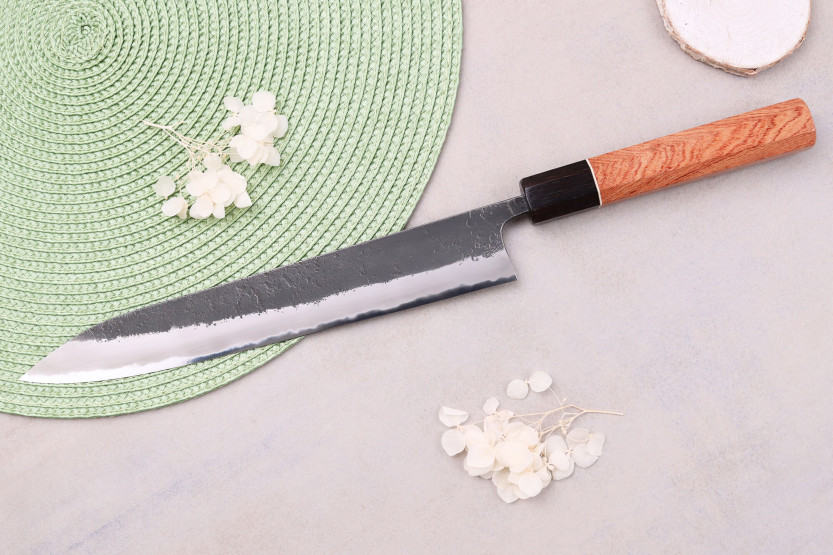Masashi Yamamoto BS1 Negro Nashiji 24cm cuchillo japonés hecho a mano sujihiki