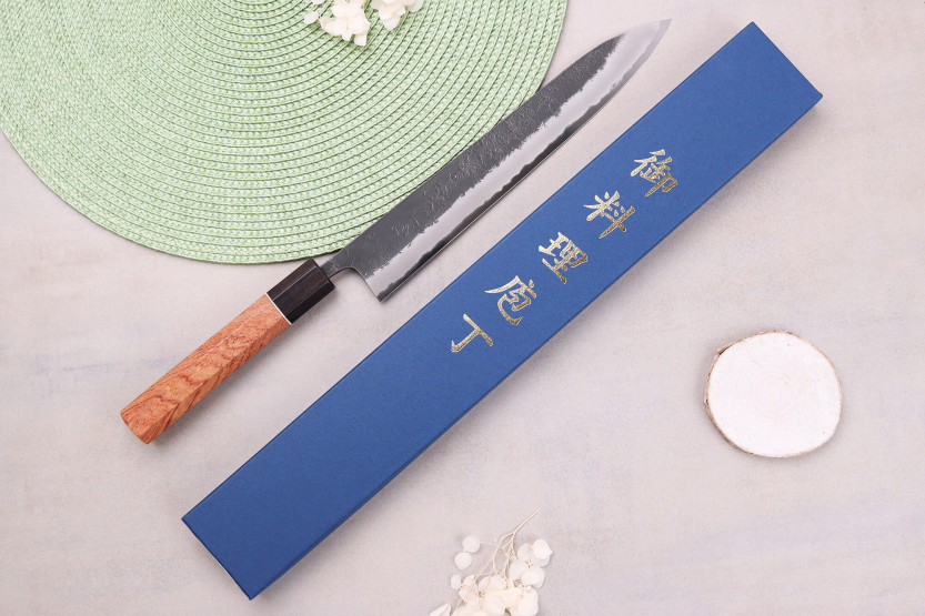 Masashi Yamamoto BS1 Black Nashiji 24cm Japans handgemaakt sujihiki mes
