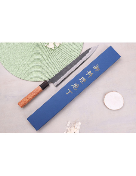 Masashi Yamamoto BS1 Black Nashiji 24 cm japansk håndlavet sujihiki-kniv