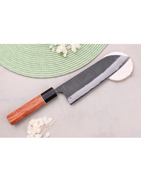 Masashi Yamamoto BS1 Black Nashiji 18 cm japansk håndlavet santoku-kniv