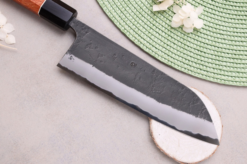 Masashi Yamamoto BS1 Black Nashiji 18cm Japans handgemaakt santoku mes