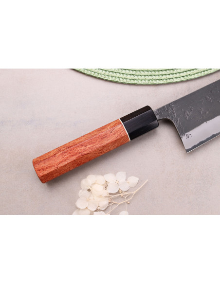 faca santoku japonesa faca santoku Masashi Yamamoto BS1 Black Nashiji 18cm feita à mão