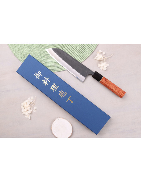 faca santoku japonesa faca santoku Masashi Yamamoto BS1 Black Nashiji 18cm feita à mão