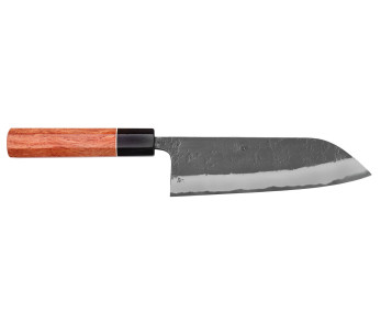 Masashi Yamamoto BS1 Negro Nashiji 18cm Cuchillo santoku japonés hecho a mano
