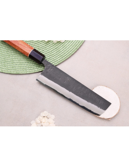 cuchillo nakiri 16,5cm artesanal japonés Masashi Yamamoto BS1 Negro Nashiji
