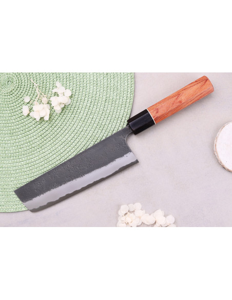 nakiri knife 16,5cm japanese artisanal Masashi Yamamoto BS1 Black Nashiji