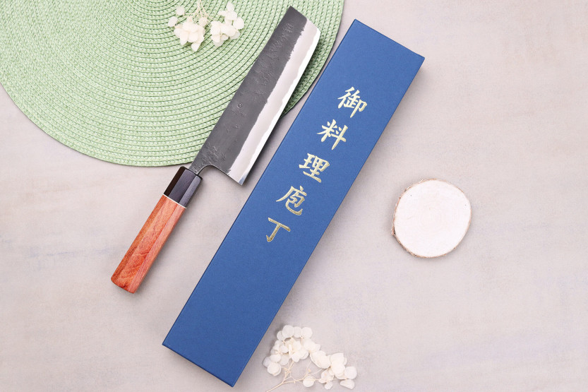 nakiri knife 16,5cm japanese artisanal Masashi Yamamoto BS1 Black Nashiji