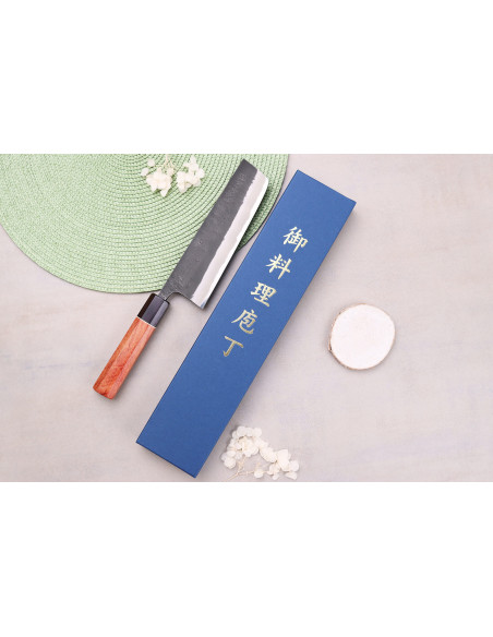 cuchillo nakiri 16,5cm artesanal japonés Masashi Yamamoto BS1 Negro Nashiji