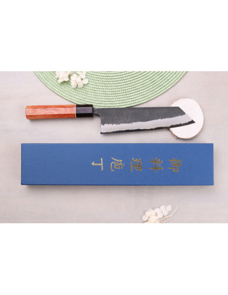 Faca kiritsuke 18cm artesanal japonês Masashi Yamamoto BS1 Preto Nashiji