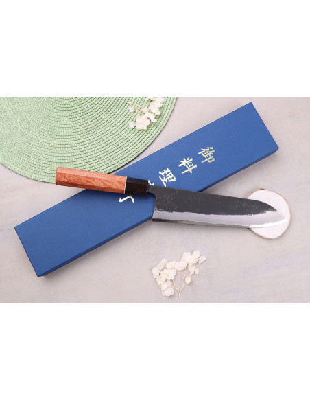 Faca gyuto japonesa Masashi Yamamoto BS1 Black Nashiji 21cm feita à mão