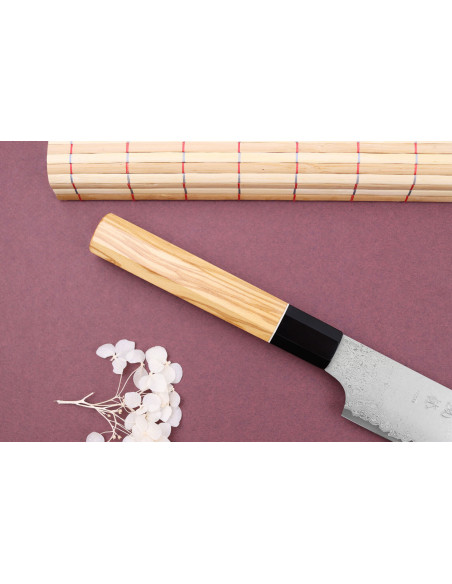 Couteau sujihiki recogedor de cerezas 24cm japonais artisanal Yuzo Damas VG10