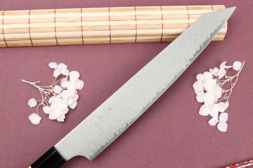Couteau sujihiki kirsikanpoimija 24cm japonais artisanal Yuzo Damas VG10