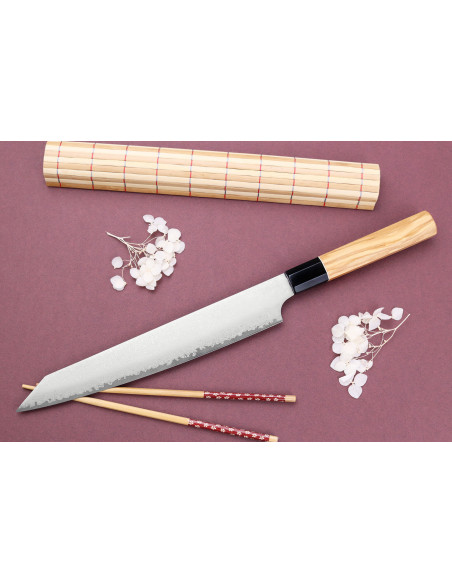 Couteau sujihiki Kirschpflücker 24cm japonais artisanal Yuzo Damas VG10