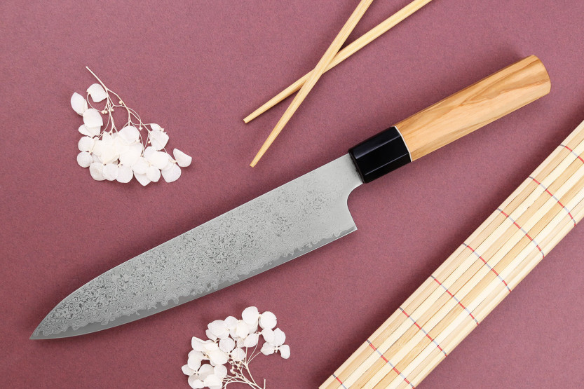 VG10 Yuzo Damascus 21cm handgemaakt Japans koksmes