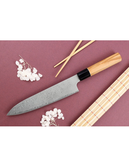 VG10 Yuzo Damascus 21cm handgemaakt Japans koksmes