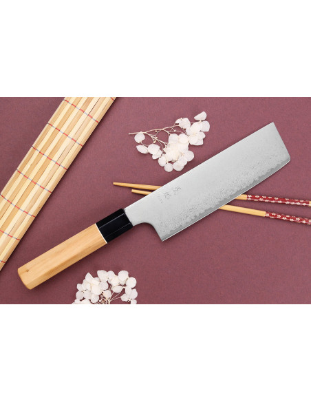 16,5 cm japanisches handgefertigtes Nakiri-Messer Yuzo Damast VG10
