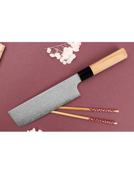 16.5 cm Japanese artisanal Nakiri knife Yuzo Damascus VG10