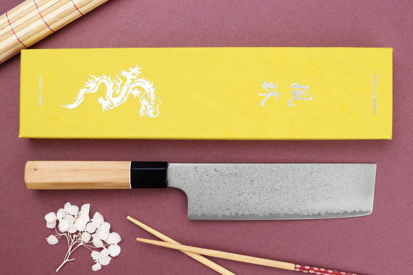 16,5 cm Japansk hantverksmässig Nakiri-kniv Yuzo Damaskus VG10