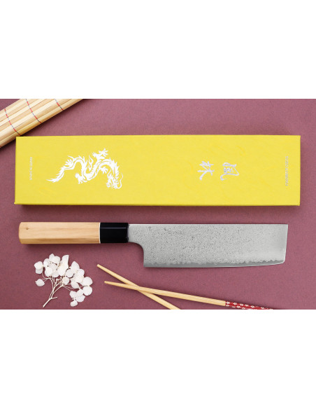 Faca Nakiri artesanal japonesa de 16,5 cm Yuzo Damas VG10