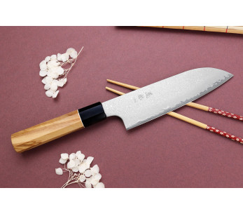 VG10 Yuzo Damascus 16,5cm Japans handgemaakt santoku mes 2
