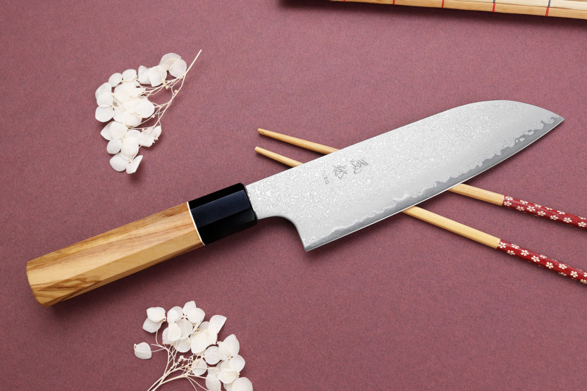 VG10 Yuzo Damascus 16,5cm handgemaakt Japans santoku mes
