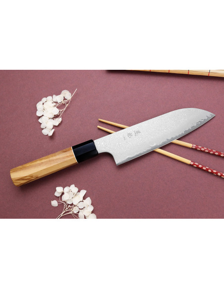 VG10 Yuzo Damascus 16,5cm handgemaakt Japans santoku mes