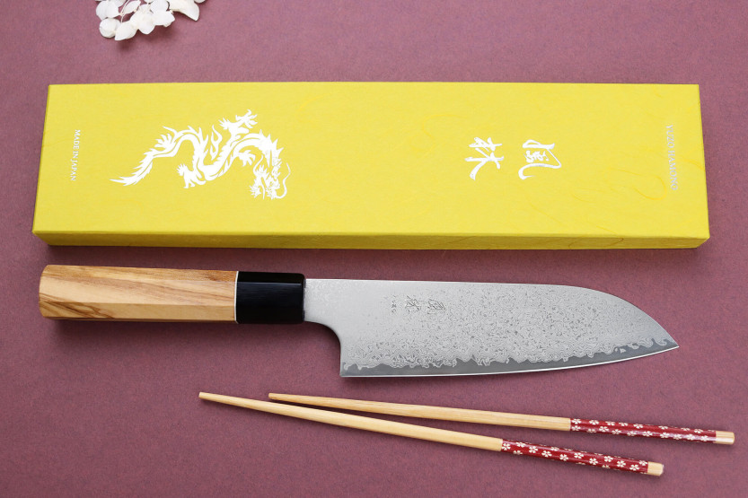 VG10 Yuzo Damasco 16.5cm Cuchillo santoku japonés hecho a mano