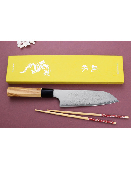 Japanisches handgefertigtes santokumesser 16,5cm Yuzo Damast VG10