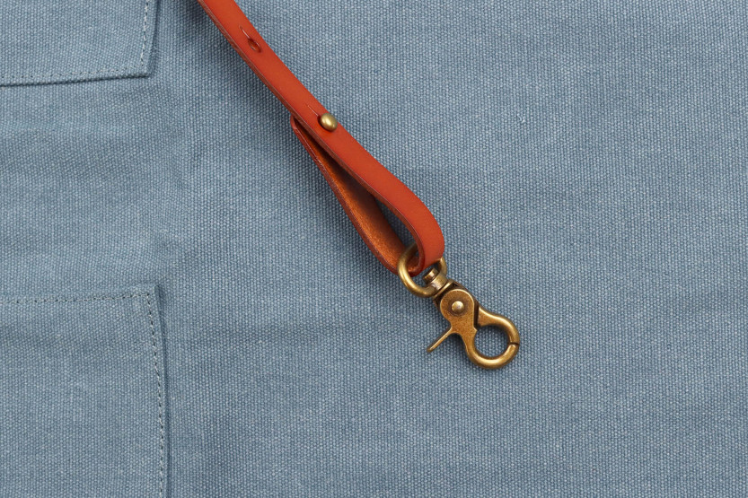 Wusaki kitchen apron in blue canvas and leather 83x67,5cm - One size