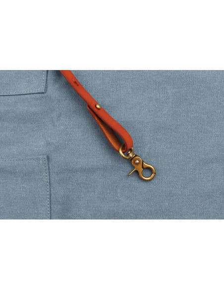 Wusaki kitchen apron in blue canvas and leather 83x67,5cm - One size