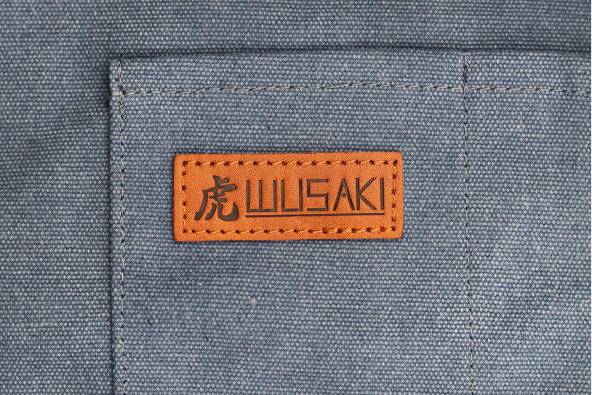 Wusaki kitchen apron in blue canvas and leather 83x67,5cm - One size