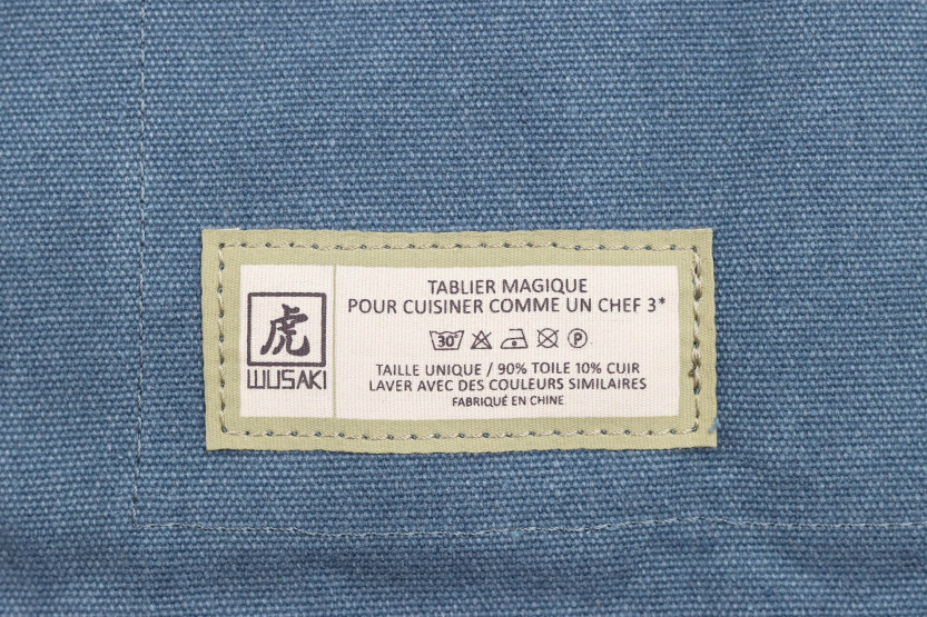 Wusaki kitchen apron in blue canvas and leather 83x67,5cm - One size