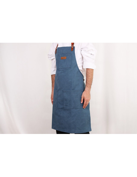 Avental de cozinha Wusaki em lona azul e pele 83x67,5cm - Tamanho único