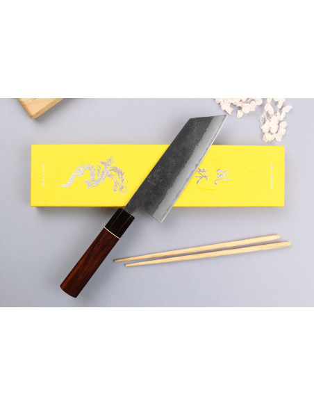 Yuzo Black Nashiji 16,5cm Japanese handmade bunka knife