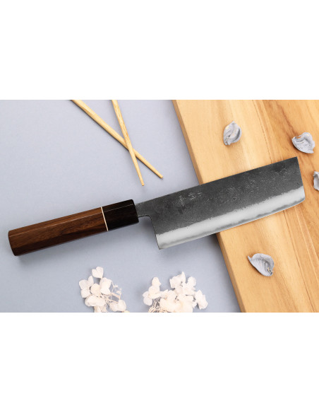 nakiri mes 16,5cm Japonais artisanaal Yuzo Black Nashiji