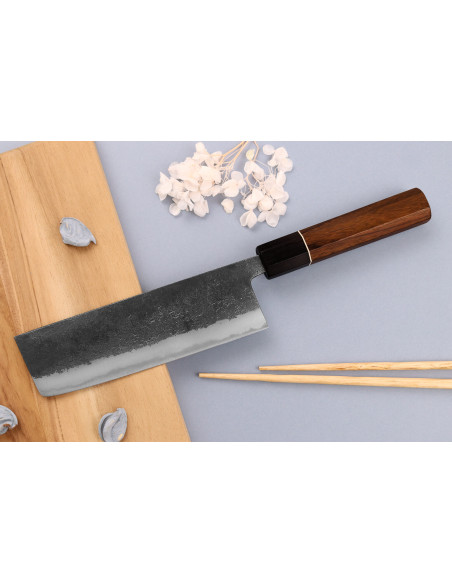 nakiri kniv 16,5cm Japonais artisanal Yuzo Svart Nashiji