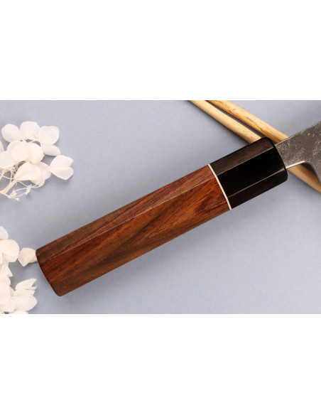Faca kiritsuke 18cm artesanal japonês Yuzo Black Nashiji