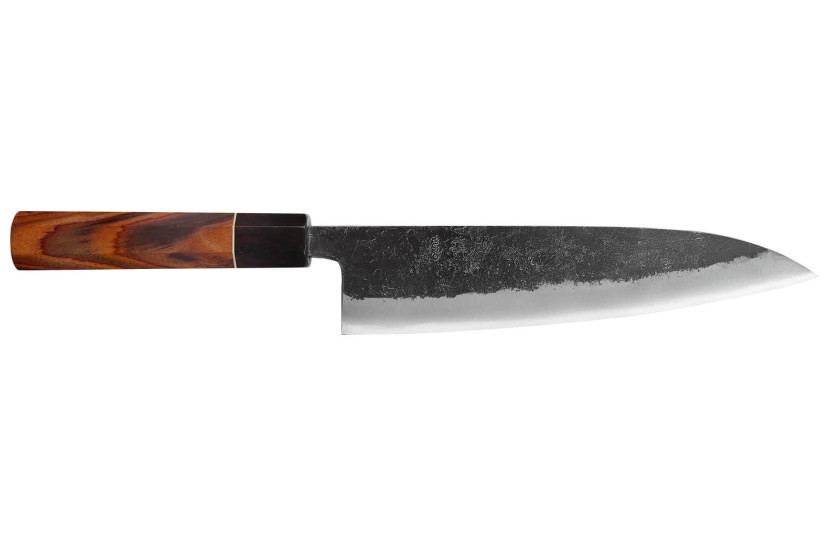 Faca de chef japonesa Yuzo Black Nashiji 21cm feita à mão
