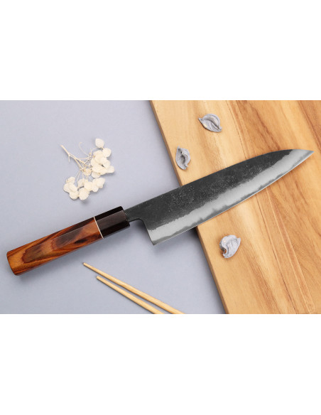 Yuzo Black Nashiji 21 cm japansk håndlaget kokkekniv