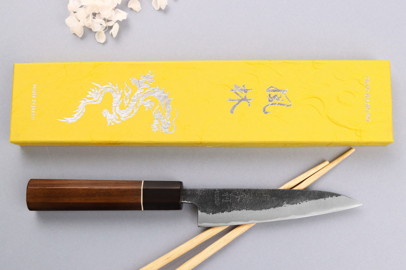 Yuzo Black Nashiji 12cm japanese handmade Universal knife